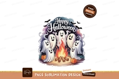 Happy Halloween Ghosts Around Campfire pumpkins bats Product Image 1
