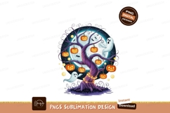 Spooky Halloween Tree With Pumpkins And Ghosts moon Product Image 1