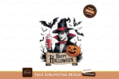 Vampire holding drink with bats and pumpkin halloween Product Image 1