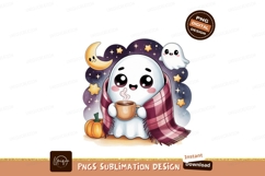 Cute ghost with blanket and coffee pumpkin Product Image 1