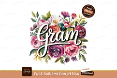 Watercolor Flower Bouquet With Gram Text Design PNG Product Image 1