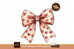 Pink bow with red hearts ribbon Product Image 1