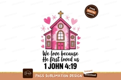 Pink church with hearts and stars cross Product Image 1