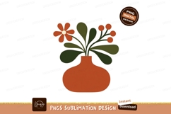 Orange vase with green leaves and red flowers berries Product Image 1