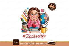 Young girl with school supplies and globe teacher books Product Image 1