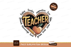 Golden teacher heart with apple and pencil education Product Image 1