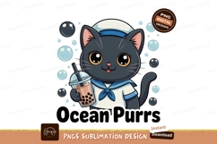Cute black cat sailor with bubble tea drink Product Image 1