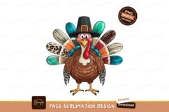 Festive turkey wearing pilgrim hat with patterned feathers Product Image 1