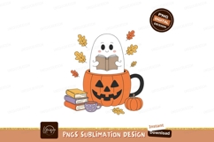 Black ghost reading book in pumpkin mug image Product Image 1