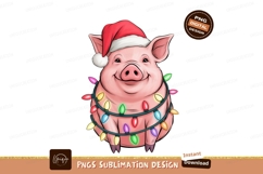 Pig wearing Christmas hat and lights festive Product Image 1