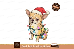 Grumpy chihuahua wearing christmas lights and hat image Product Image 1