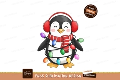 Festive penguin wrapped in colorful lights christmas Product Image 1