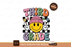 Groovy smiley face with peace signs and flowers retro Product Image 1