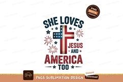 She Loves Jesus And America Too cross flag Product Image 1