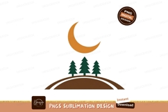 Crescent moon over evergreen trees on hill night dark Product Image 1