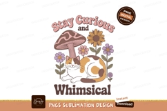 Cat mushroom flowers whimsical text image Product Image 1