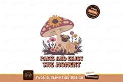 Pug under mushroom with flowers nature cute Product Image 1