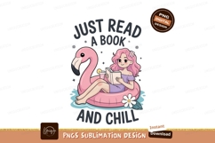 Girl reading book on flamingo float image Product Image 1