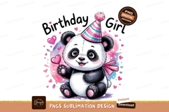 Cute Birthday Panda Girl Watercolor Illustration PNG Product Image 1