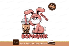 Grumpy bunny with bubble tea pink drink Product Image 1