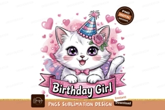 Birthday Girl Cute Cat Vector Illustration PNG Product Image 1