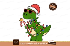Festive dinosaur with candy cane and Christmas lights Product Image 1