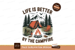 Orange tent campfire camping scene with backpack chair Product Image 1