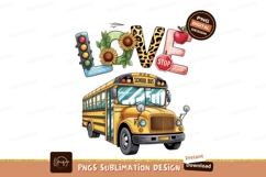 Yellow school bus with love text and traffic light Product Image 1