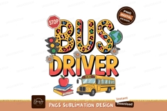 Bus driver leopard print text with school elements Product Image 1