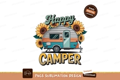 Happy camper with sunflowers trailer travel Product Image 1