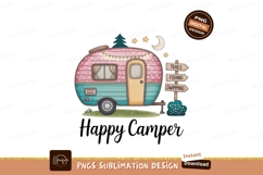 Pink teal camper with starry night trailer camping Product Image 1