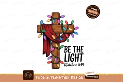 Wooden cross draped red cloth colorful festive lights Product Image 1