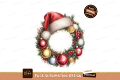 Festive Christmas Wreath With Santa Hat And Ornaments Product Image 1