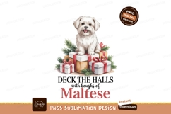 White Maltese dog with gifts and festive foliage puppy Product Image 1