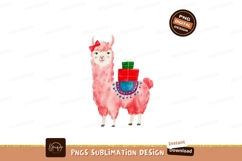 Pink llama with gifts and bow green Product Image 1