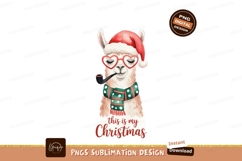 Festive llama wearing santa hat scarf and glasses christmas Product Image 1