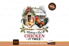 Festive roosters by snowy cabin chickens winter Product Image 1