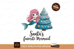Pink haired mermaid beside blue Christmas tree image Product Image 1