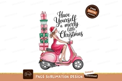 Woman riding pink scooter with Christmas gifts image Product Image 1