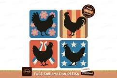 Four Roosters and Hens with Floral and Star Designs Product Image 1