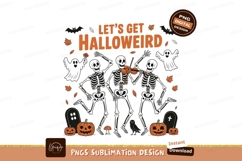 Dancing skeletons playing violin with ghosts and pumpkins Product Image 1