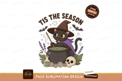 Black cat witch brewing potion halloween cauldron Product Image 1