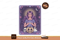Mystic woman with pumpkin and skull purple hair Product Image 1