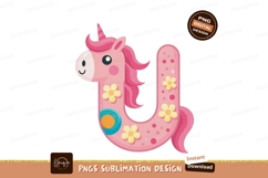 Pink unicorn letter with flowers floral cute Product Image 1