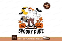 Ghost skateboarding with boombox and pumpkins halloween Product Image 1