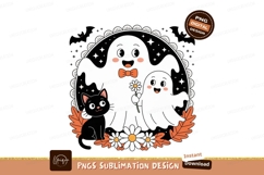 Friendly ghosts and black cat with flowers halloween Product Image 1