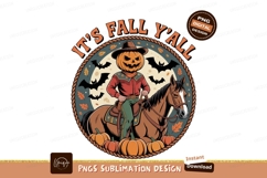 Cowboy pumpkin rider on horse with bats and pumpkins Product Image 1