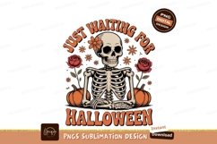 Skeleton waiting for Halloween with pumpkins and roses Product Image 1