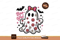 Cute ghost with flowers and bow halloween pink Product Image 1