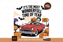 Skeletons driving convertible with pumpkins Halloween Product Image 1